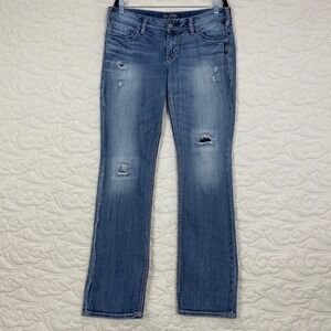 Silver Jeans Suki Mid Rise Bootcut Distressed Medium Wash Denim Womens W32 L33